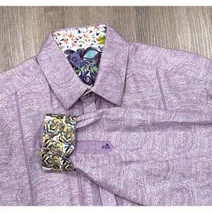 Robert Graham Shirt Mens Large Flip Cuff Purple Paisley Linen Cotton Classic